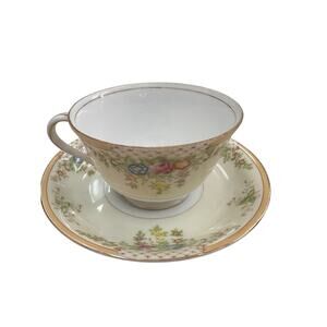 STS Vintage Hand Painted Japanese Tea Cup And Saucer Dainty Coquette